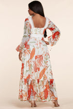 MESH FABRIC ORANGE TROPICAL PRINT MAXI DRESS - PRIVILEGE 