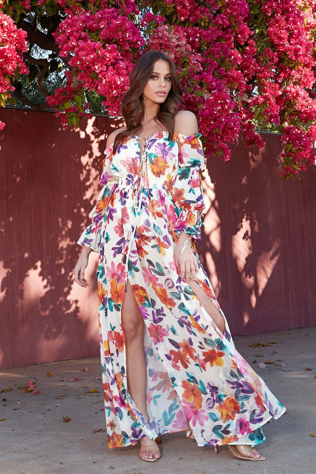 OFF SHOULDER MAXI FLORAL DRESS - PRIVILEGE 