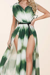 Green Tie-Dye Maxi dress with a surplice neck - PRIVILEGE 