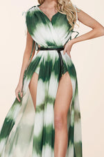 Green Tie-Dye Maxi dress with a surplice neck - PRIVILEGE 