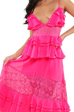 CROCHET FUSHIA MAXI DRESS - PRIVILEGE 