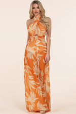 FLORAL LEAF PRINT ORANGE JUMPSUIT - PRIVILEGE 