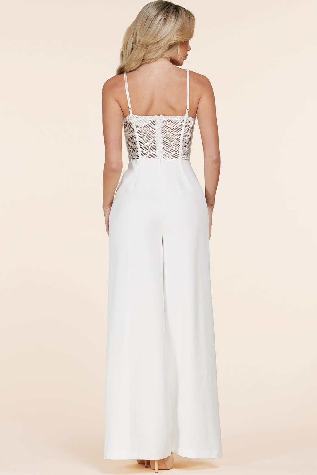 LACE UP WHITE JUMPSUIT - PRIVILEGE 