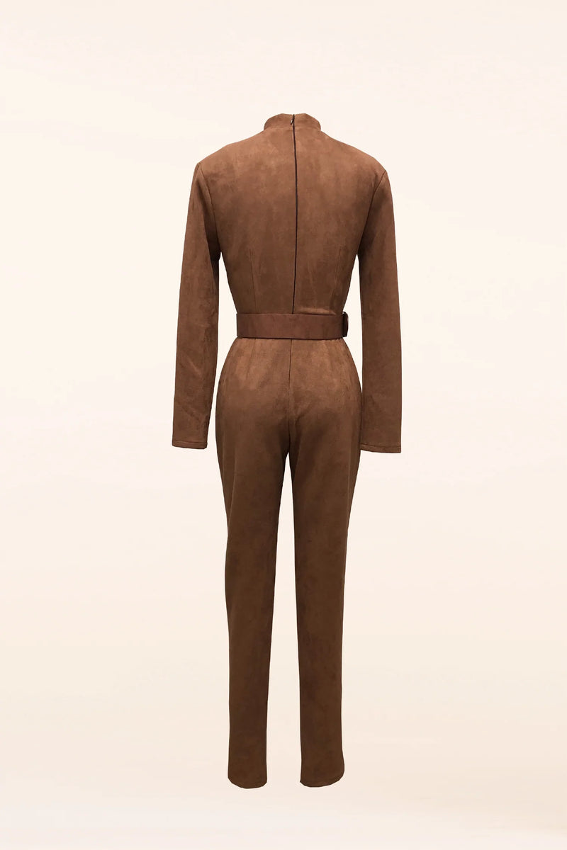 BROWN SUEDE KEY JUMPSUIT - PRIVILEGE 