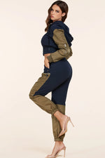 NAVY/ OLIVE HOODIE JACKET JOGGER 2PC SET - PRIVILEGE 