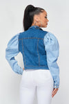 TWO TONE BUBBLE SHOULDER DENIM JACKET - PRIVILEGE 