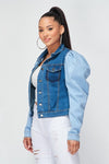 TWO TONE BUBBLE SHOULDER DENIM JACKET - PRIVILEGE 